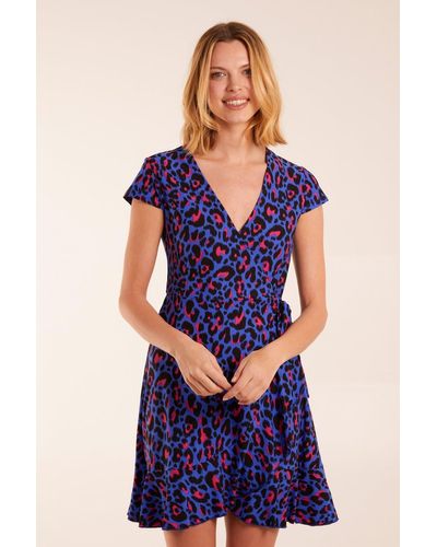 Blue Vanilla Leopard Print Wrap Mini Dress - Blue