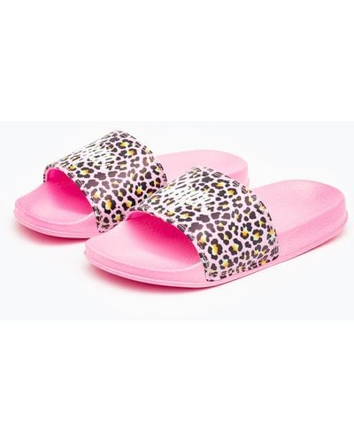 Hype Disco Leopard Sliders - Pink
