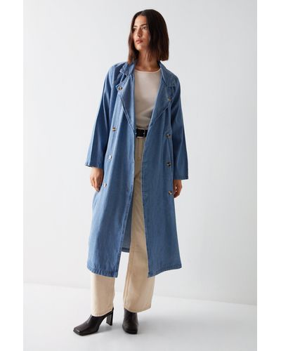 Warehouse Denim Trench Coat - Blue