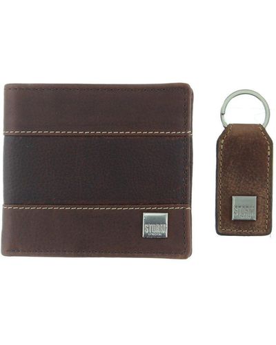 Storm Brown 'hyde' Leather Wallet And Keyring Set - White