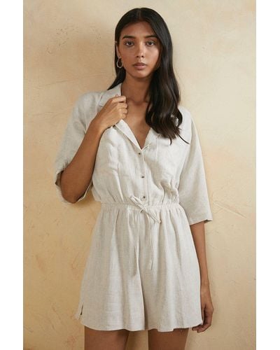 Oasis Drawstring Button Front Playsuit - Natural