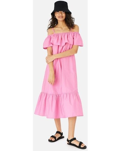 Accessorize Bardot Poplin Maxi Dress - Pink