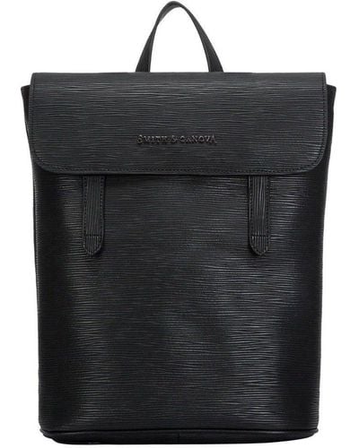 Smith & Canova Embossed Leather Flapover Backpack - Black