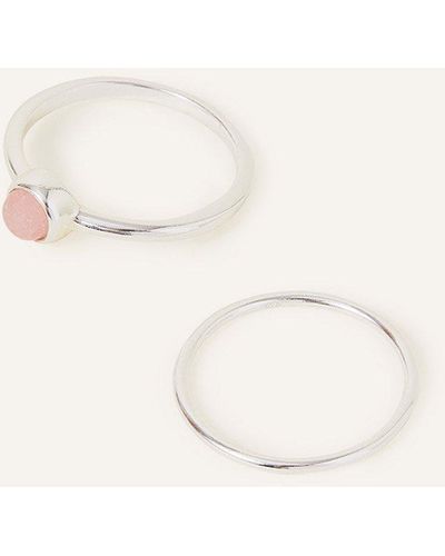 Accessorize Recycled Sterling Silver Rose Quartz Stone Rings Set Of Two - Natural
