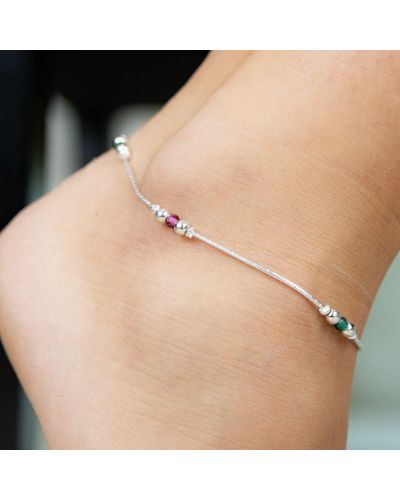 The Colourful Aura Pure Silver Colourful Beaded Summer Indie Boho Indian Payal Anklet - Natural