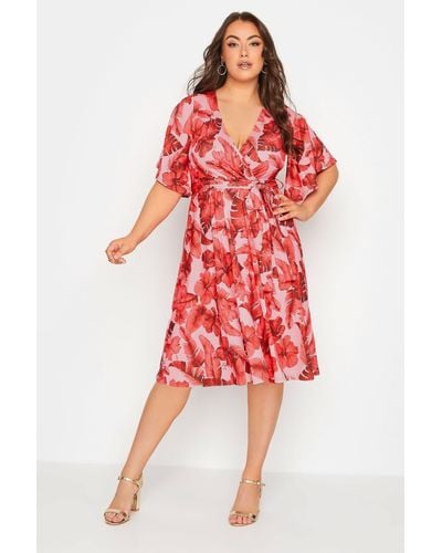 Yours Printed Wrap Dress - Red
