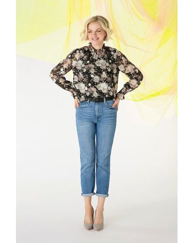 Izabel London Floral High Shirred Neck Blouse - Yellow
