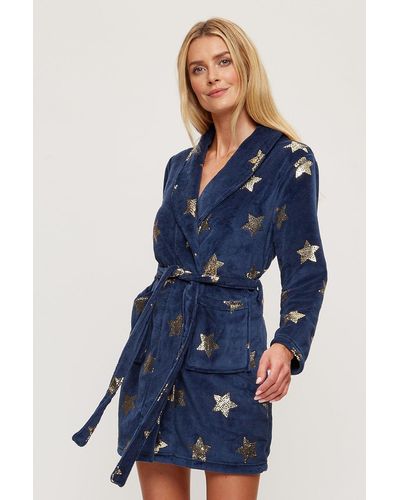 Dorothy Perkins Navy Short Robe With Gold Sequin Star - Blue