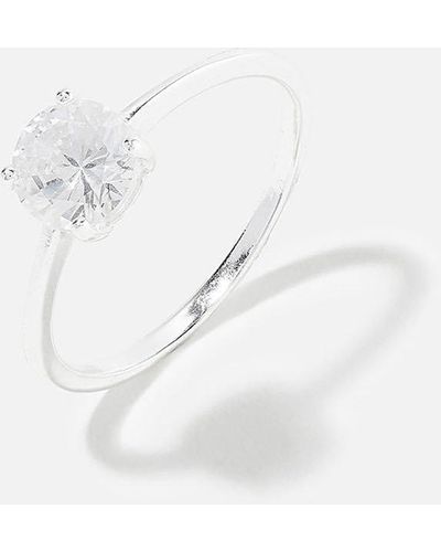 Accessorize Sterling Silver Round Solitaire Ring - White