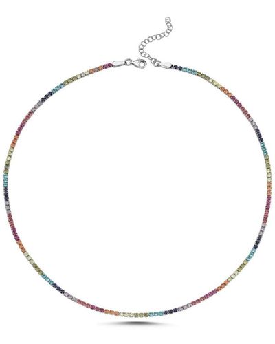 Spero London Rainbow Colourful Sterling Silver Tennis Necklace - Pink