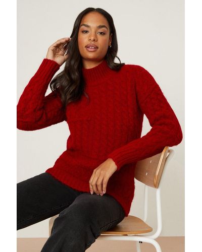 Dorothy Perkins High Neck All Over Cable Jumper - Red