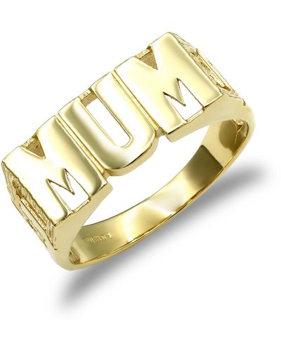 Jewelco London Solid 9ct Gold Curb Link Sides Mum Ring - Jrn118a - Metallic