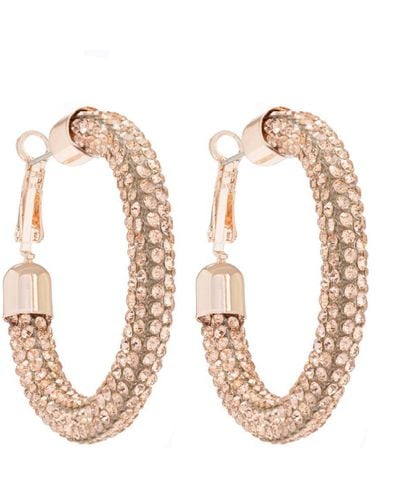 Mood Rose Gold Pink Diamante Hoop Earrings - Metallic