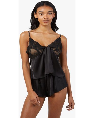 Wolf & Whistle Rosie Satin And Lace Cami & Short Set - Black