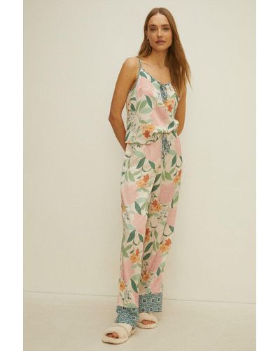 Oasis Patched Floral Cami Satin Pyjama Set - Natural
