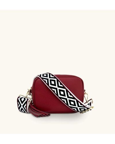 Apatchy London Cherry Red Leather Crossbody Bag With Black & Red Aztec Strap