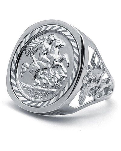 Jewelco London Silver Dragon Slayer St George Medal Ring (full Sovereign Size) - Arn114-f - Metallic