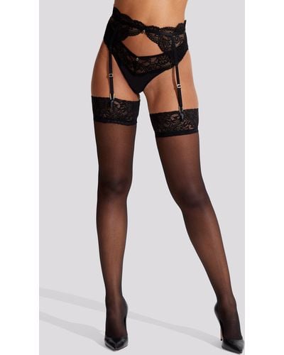 Ann Summers Lace Top Glossy Stockings - Black
