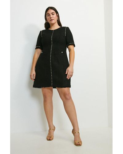 Karen Millen Plus Size Boucle Stud Trim Mini Dress - Black