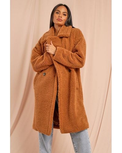 MissPap Oversized Teddy Faux Fur Coat - Orange