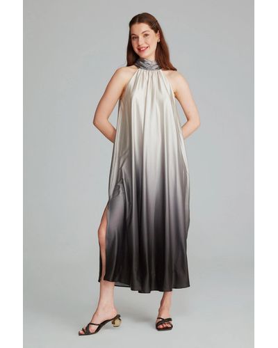 GUSTO Printed Satin Long Dress - Grey