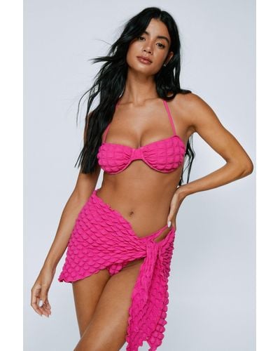 Nasty Gal Bubble Textured Underwire Bikini & Sarong 3pc Set - Pink