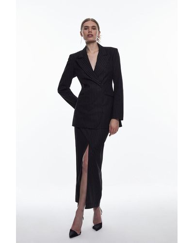 Karen Millen Pinstripe Tab Detail Midaxi Skirt - Black