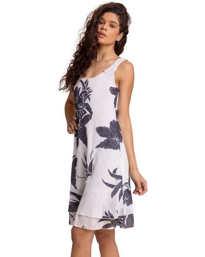 Roman Floral Print Layered Fit & Flare Dress - White