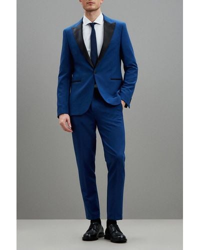 Burton Skinny Fit Blue Tuxedo Suit Jacket