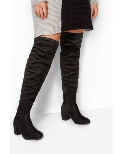 Yours Wide & Extra Wide Fit Faux Suede Over The Knee Boots - Black