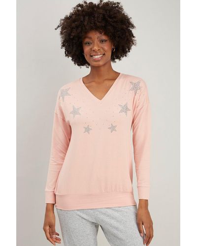 Wallis Star Stud V-neck T-shirt - Pink