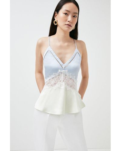 Karen Millen Hammered Satin & Lace Woven Strappy Cami - White