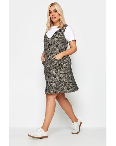 Yours Printed A-line Pinafore Dress - Black