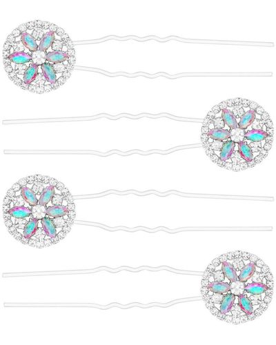 Mood Silver Crystal And Aurora Borealis Floral Disc Hair Pins - Pack Of 4 - White