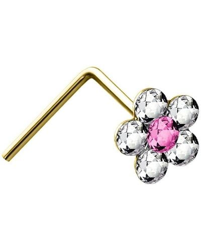 Jewelco London 9ct Gold Pink And White Crystal Daisy Flower Nose Stud 4mm - Jns061 - Metallic