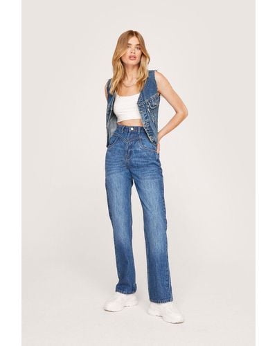 Nasty Gal Faded High Waisted Straight Leg Jeans - Blue