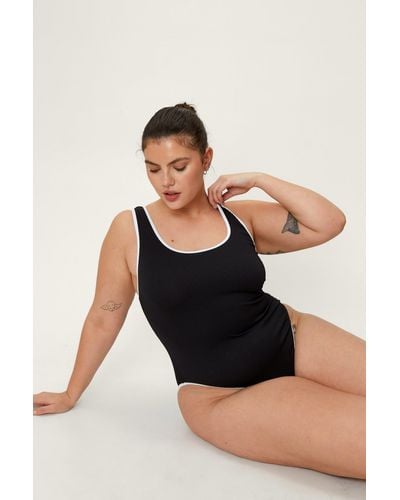 Nasty Gal Plus Size Recycled Rib Contrast Binding Swimsuit - Black