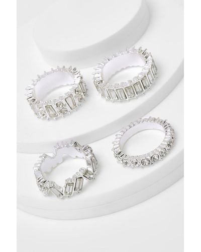 Boohoo Diamante Textured 4 Pack Rings - White