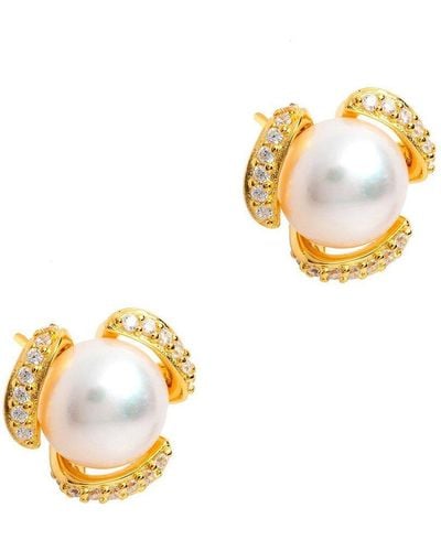 Pure Luxuries Gift Packaged 'kadis' 18ct Yellow Gold Plated 925 Silver And Freshwater Pearl Stud Earrings - Metallic