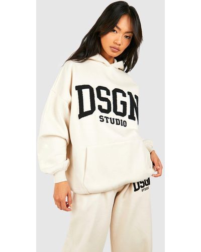 Boohoo Dsgn Studio Towelling Applique Oversized Hoodie - White
