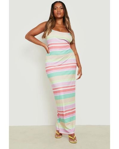 Boohoo Plus Stripe Rib Maxi Dress - Multicolour