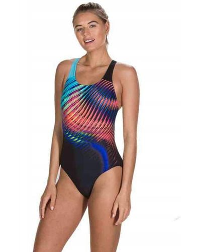 Speedo Lightswirl Placement Digital Powerback Swimsuit - Black/blue