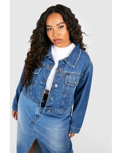 Boohoo Plus Pocket Detail Cropped Jean Jacket - Blue