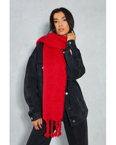 MissPap Oversized Wool Look Knitted Scarf - Red
