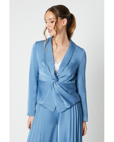 Coast Twist Front Tailored Satin Tuxedo Top - Blue