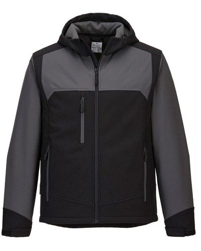 Portwest Kx3 Contrast Hooded Soft Shell Jacket - Black