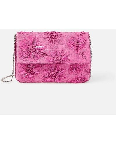 Accessorize Natural Embellished Clutch Bag - Pink