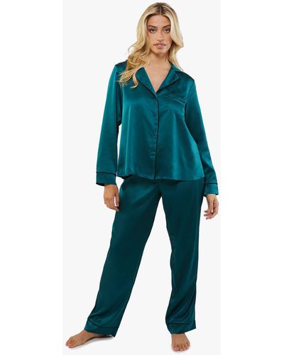 Wolf & Whistle Teal And Black Satin Piping Pyjama Set - Blue