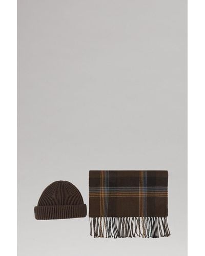 Burton Brown Ombre Check Scarf And Ribbed Beanie Set - Grey