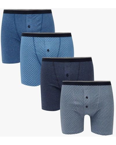 DEBENHAMS 4 Pack Plain And Pattern Boxers - Blue